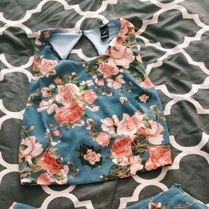 Blue Floral Two Piece Set